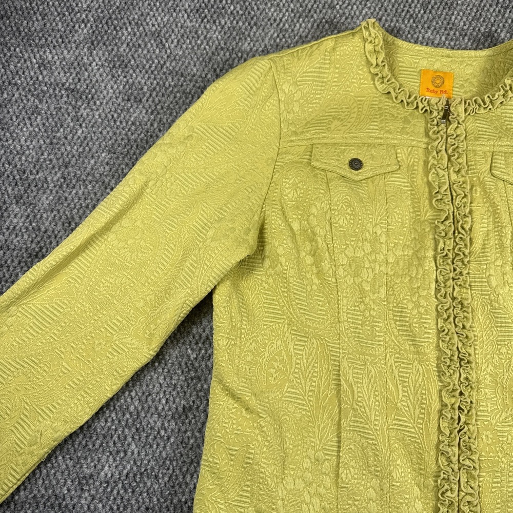 Ruby Rd. Chartreuse Textured Ruffle Front Jacket - Picture 2 of 15